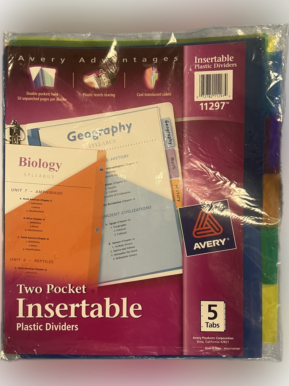 🍄 New Avery Two-Pocket Insertable Plastic Dividers For 3 Ring Binders 5 Tabs